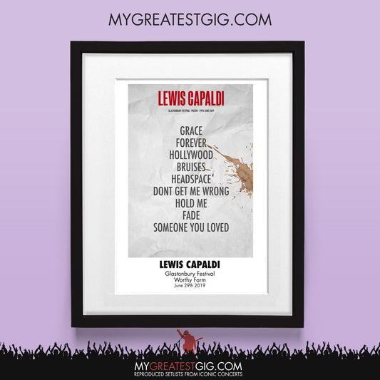 Lewis Capaldi - Glastonbury Festival - Jun 29th 2019 Recreated Set List Poster
