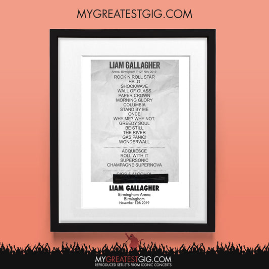 Liam Gallagher - Birmingham - Nov 12th 2019 Recreated Set List Poster