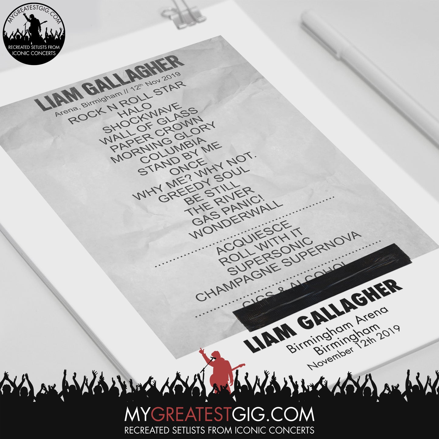 Liam Gallagher - Birmingham - Nov 12th 2019 Recreated Set List Poster