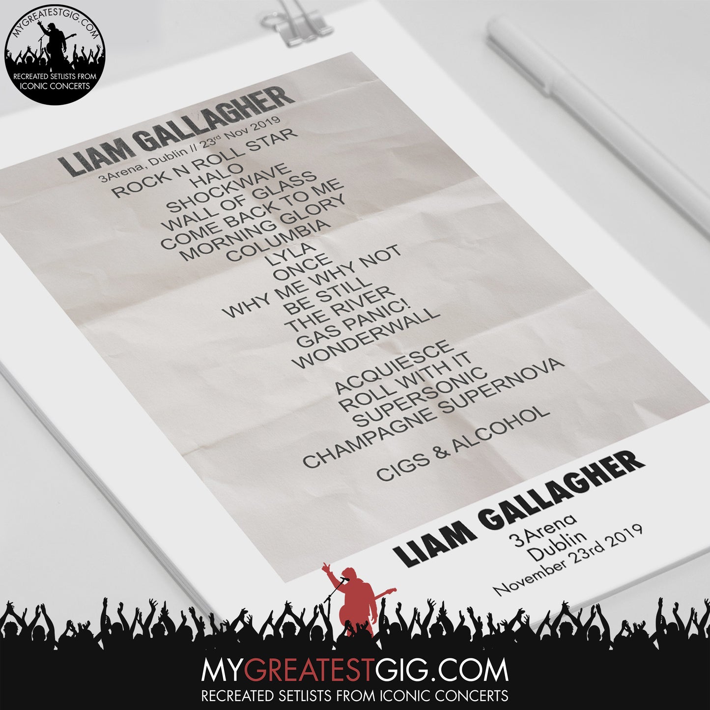 Liam Gallagher - Dublin - Nov 23rd 2019 Recreated Set List Poster