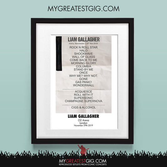 Liam Gallagher - London - Nov 29th 2019 Recreated Set List Poster