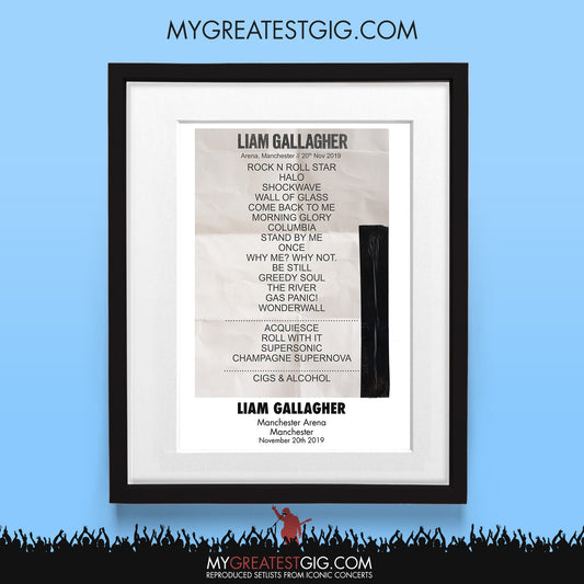 Liam Gallagher - Manchester - Nov 20th 2019 Recreated Set List Poster