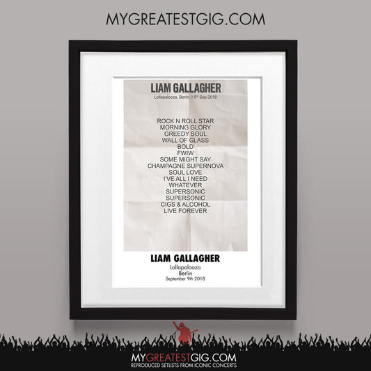 Liam Gallagher - Lollapalooza - Sep 9th 2018 Recreated Set List Poster