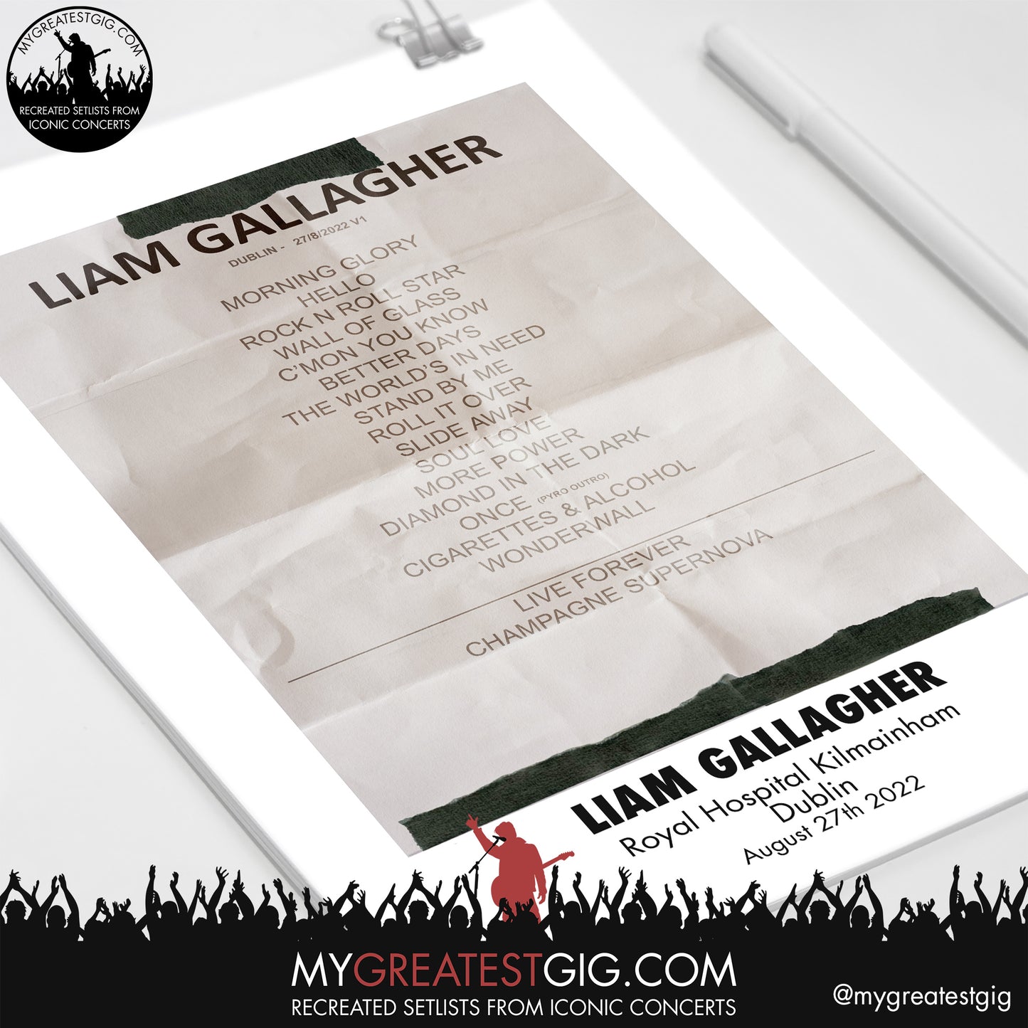 Liam Gallagher - Dublin - Aug 27th 2022 Recreated Setlist Poster