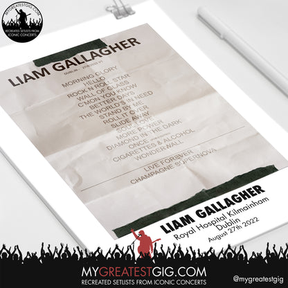 Liam Gallagher - Dublin - Aug 27th 2022 Recreated Setlist Poster