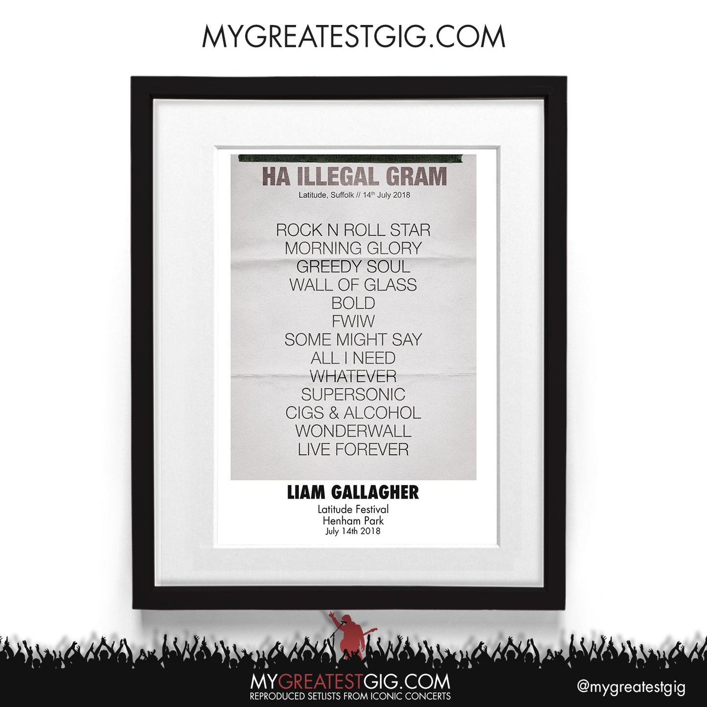 Liam Gallagher - Latitude Festival - Jul 14th 2018 Recreated Setlist Poster