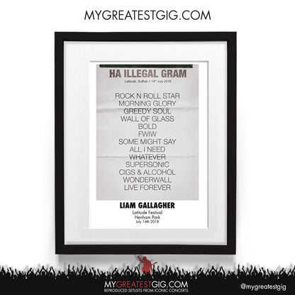 Liam Gallagher - Latitude Festival - Jul 14th 2018 Recreated Setlist Poster