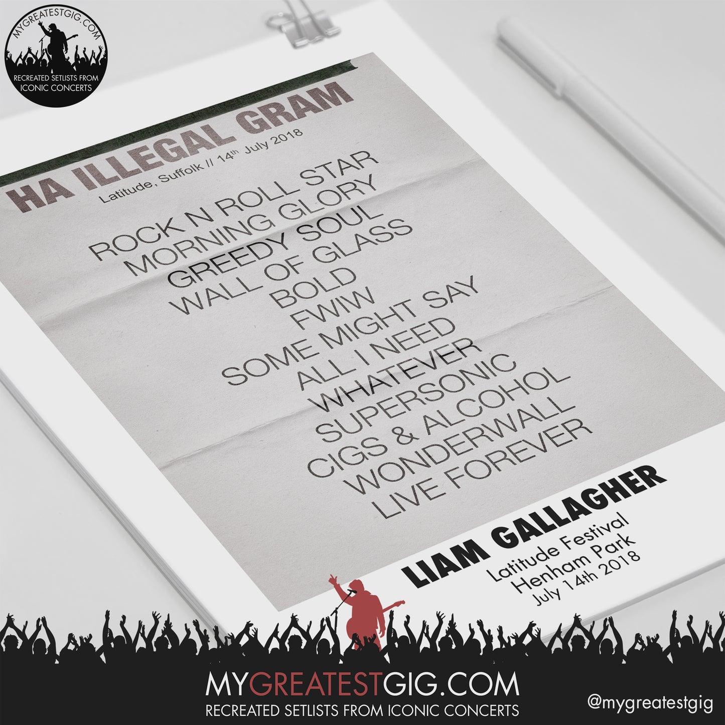 Liam Gallagher - Latitude Festival - Jul 14th 2018 Recreated Setlist Poster