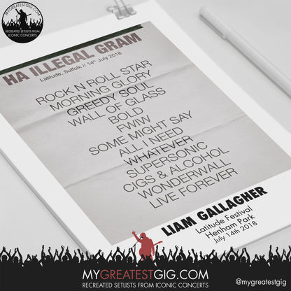 Liam Gallagher - Latitude Festival - Jul 14th 2018 Recreated Setlist Poster