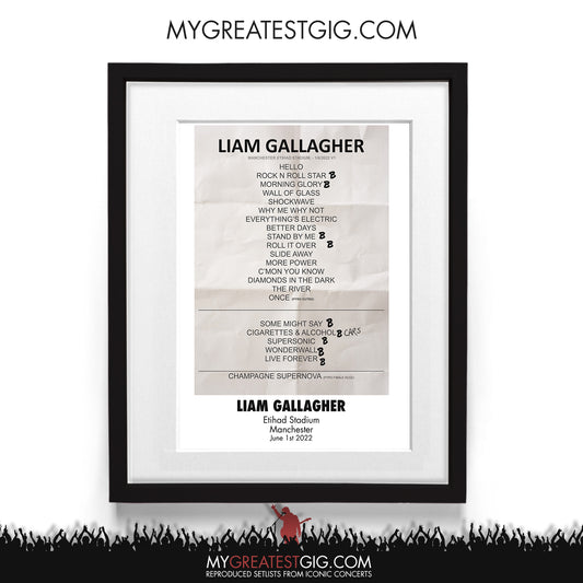 Liam Gallagher - Manchester - Jun 1st 2022 Recreated Setlist Poster