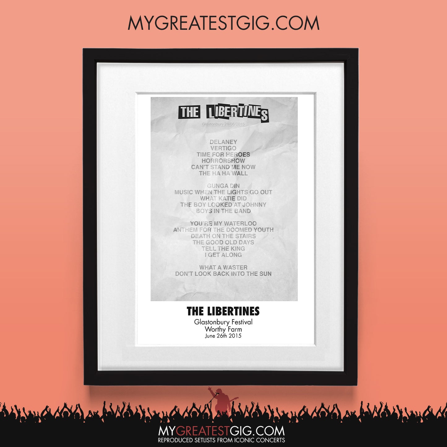 The Libertines - Glastonbury Festival - Jun 26th 2015 Recreated Set List Poster & Illustration Bundle