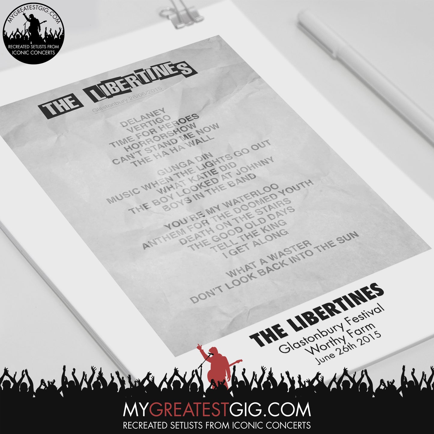The Libertines - Glastonbury Festival - Jun 26th 2015 Recreated Set List Poster & Illustration Bundle