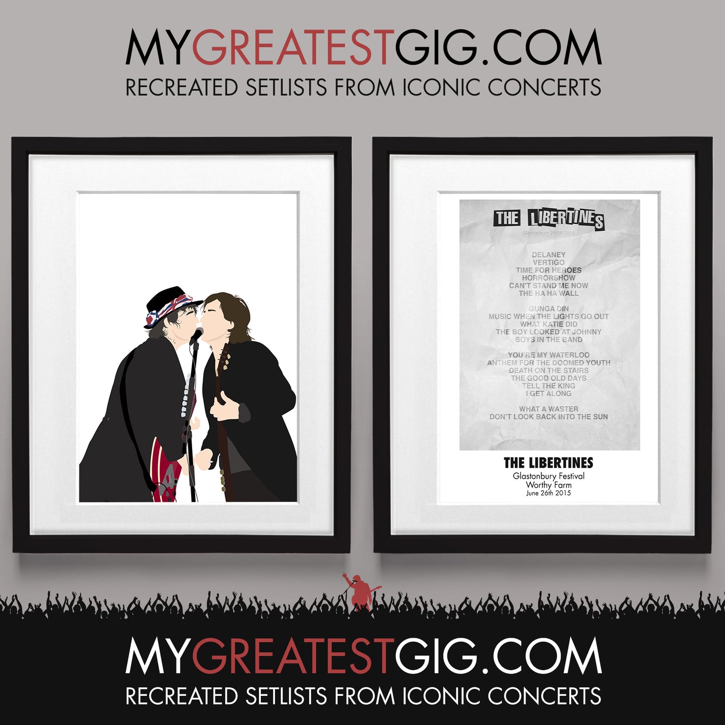 The Libertines - Glastonbury Festival - Jun 26th 2015 Recreated Set List Poster & Illustration Bundle