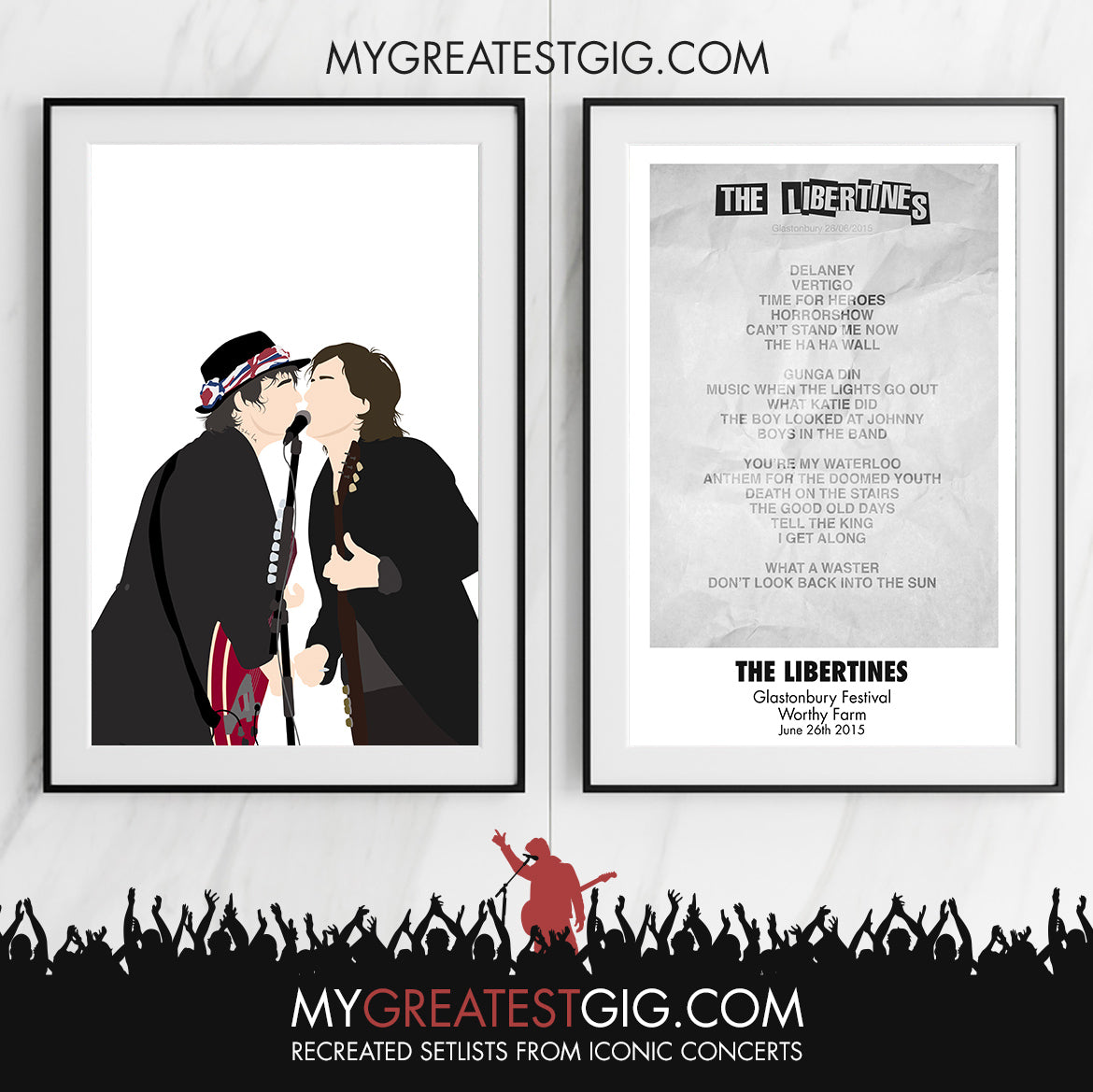 The Libertines - Glastonbury Festival - Jun 26th 2015 Recreated Set List Poster & Illustration Bundle