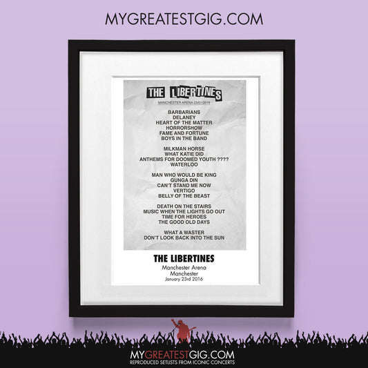 The Libertines - Manchester - Jan 23rd 2016 Recreated Set List Poster