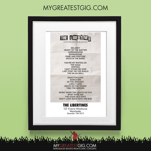 The Libertines - Manchester - Dec 10th 2019 Recreated Set List Poster