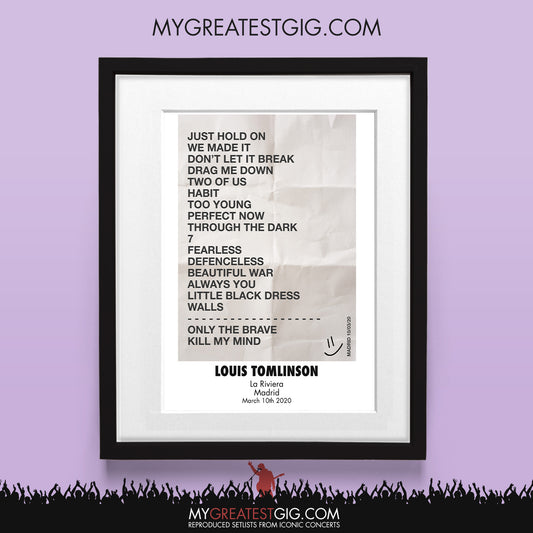 Louis Tomlinson - Madrid - Mar 10th 2020 Recreated Set List Poster
