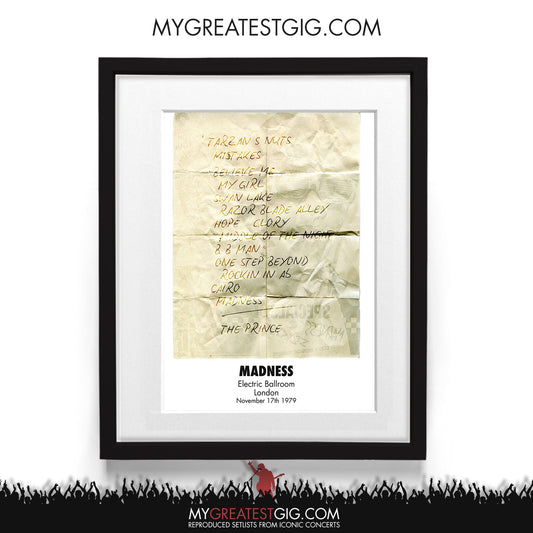 Madness - London - Nov 17th 1979 Recreated Setlist Poster