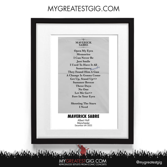 Maverick Sabre - Manchester - Dec 6th 2022 Recreated Setlist Poster