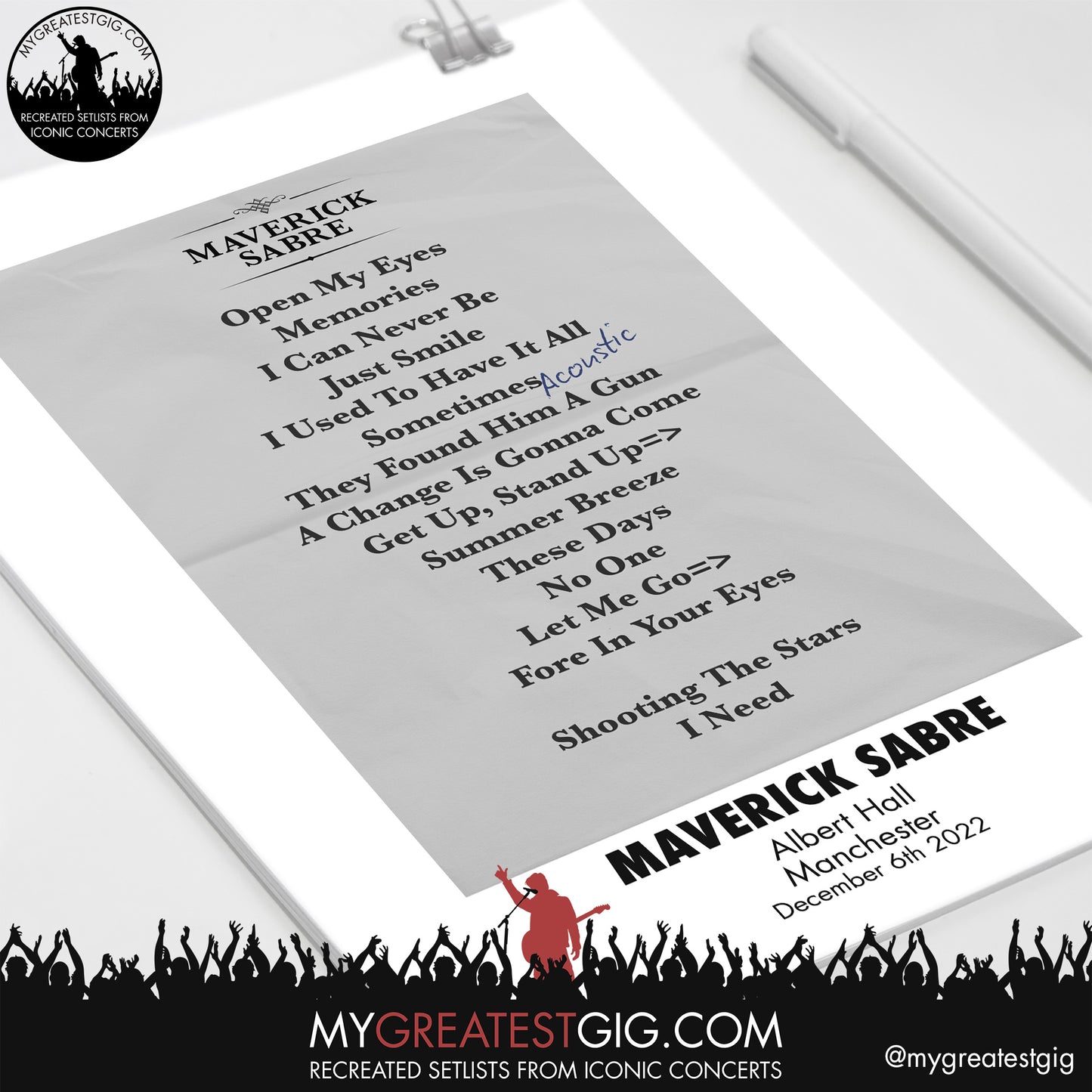 Maverick Sabre - Manchester - Dec 6th 2022 Recreated Setlist Poster