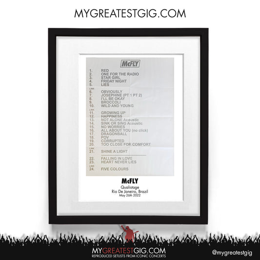 McFly - Brazil - May 26th 2022 Recreated Setlist Poster