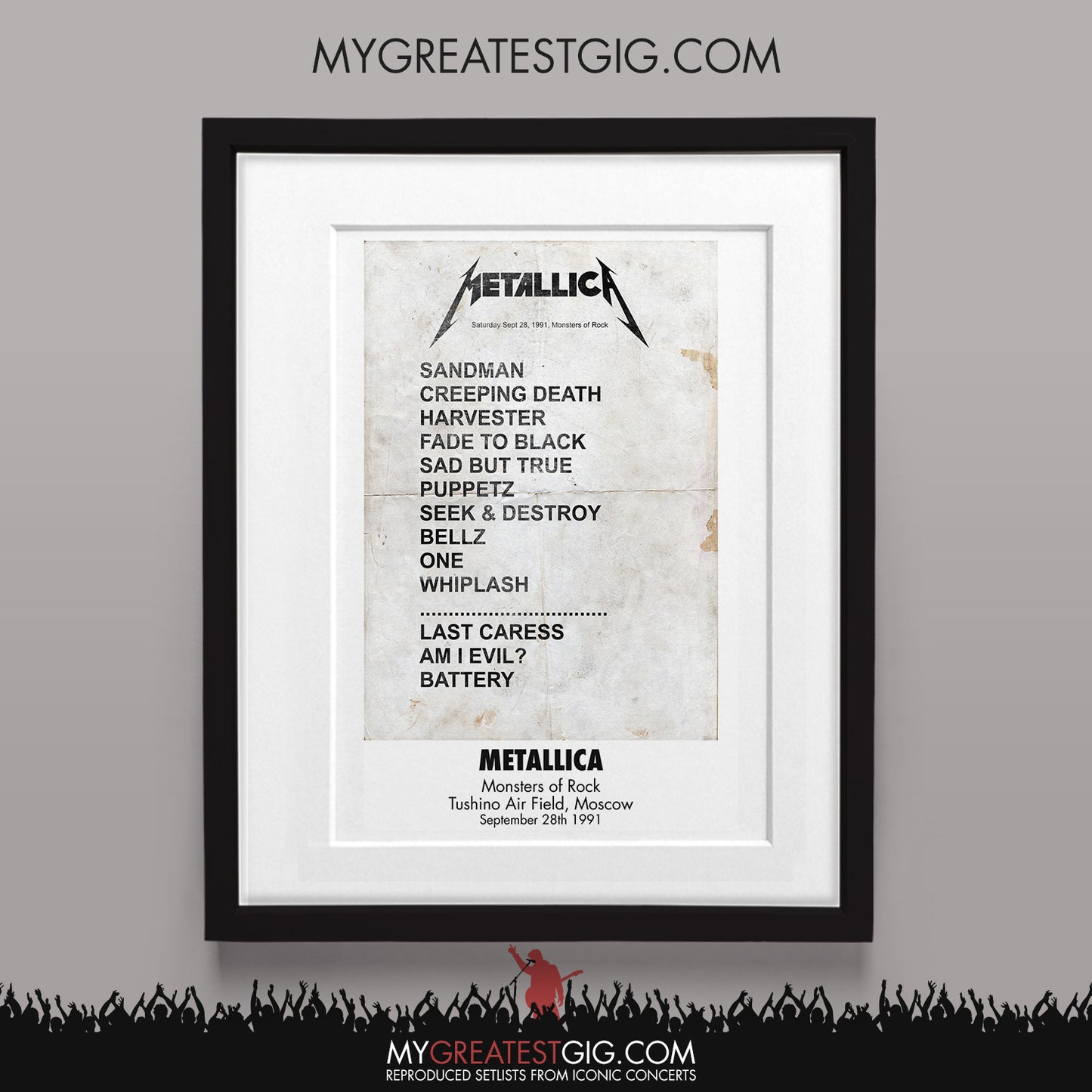 Metallica - Monsters of Rock - Sep 28th 1991 Recreated Set List Poster