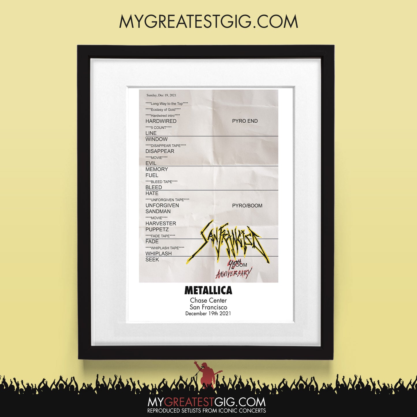 Metallica - San Francisco - Dec 19th 2021 Recreated Set List Poster
