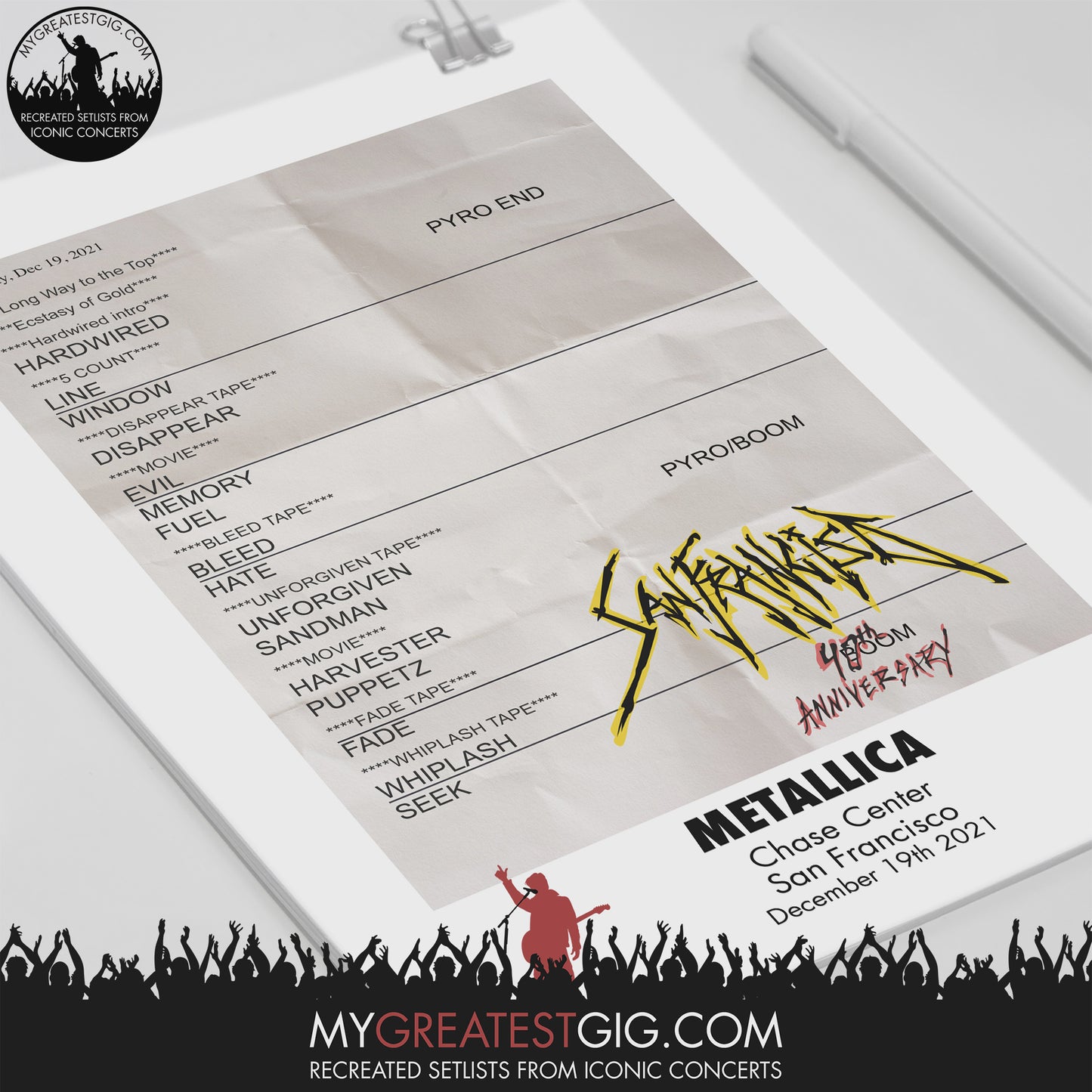 Metallica - San Francisco - Dec 19th 2021 Recreated Set List Poster