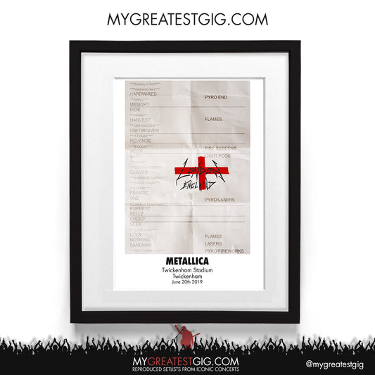 Metallica - Twickenham - Jun 20th 2019 Recreated Setlist Poster