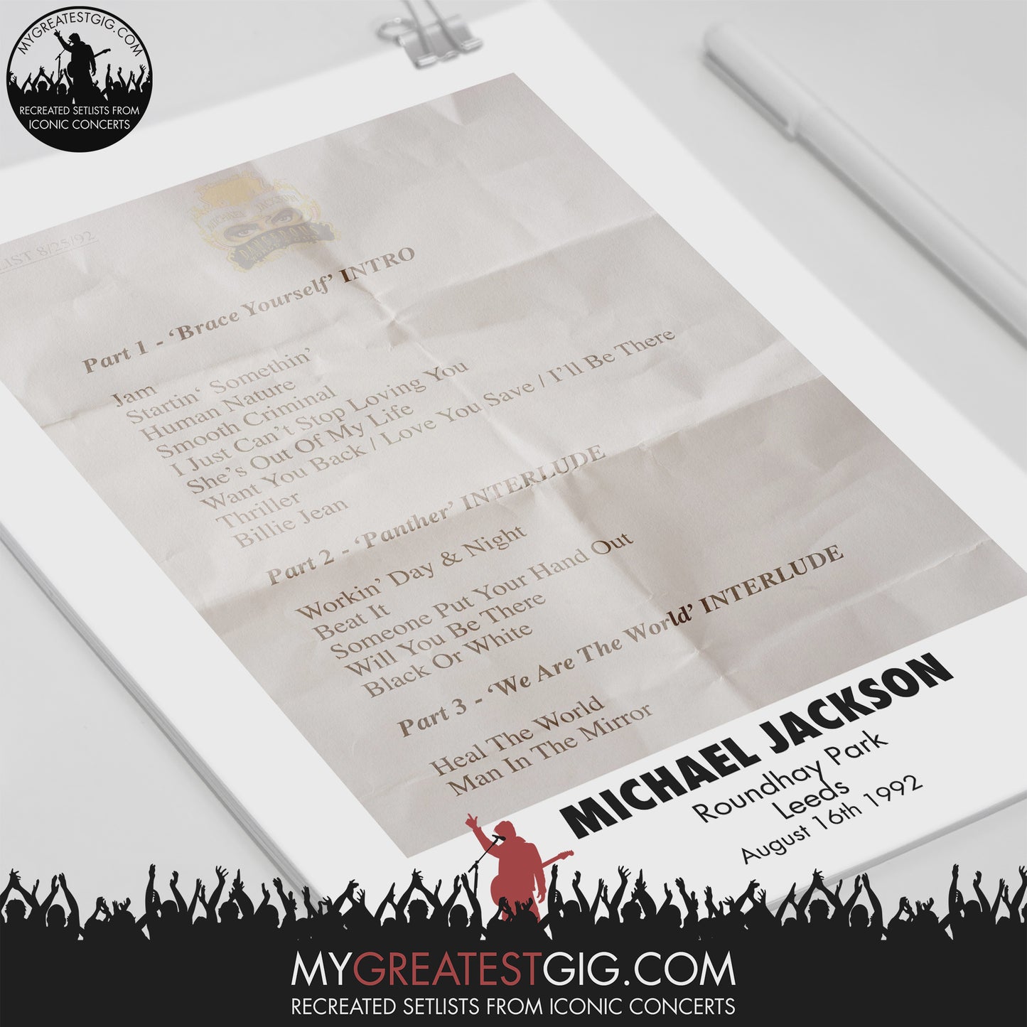 Michael Jackson - Leeds - Aug 16th 1992 Recreated Set List Poster