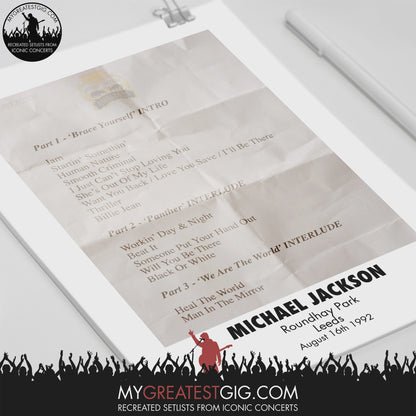 Michael Jackson - Leeds - Aug 16th 1992 Recreated Set List Poster