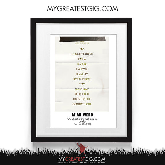 Mimi Webb - London - Feb 28th 2022 Recreated Setlist Poster
