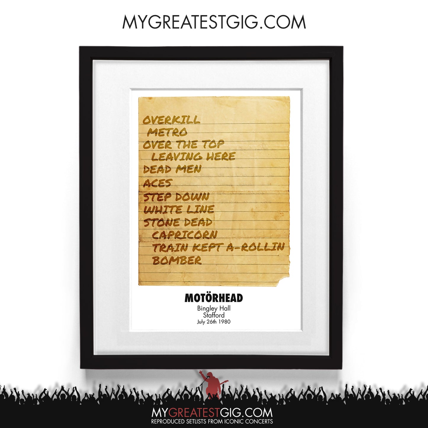 Motorhead - Stafford - Jul 26th 1980 Recreated Setlist Poster