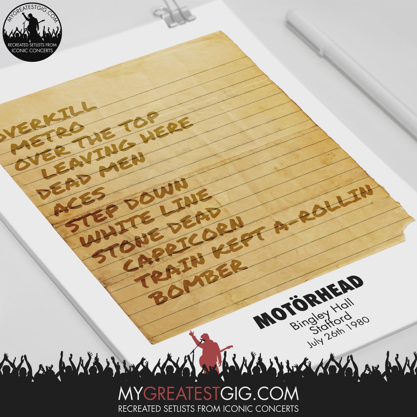 Motorhead - Stafford - Jul 26th 1980 Recreated Setlist Poster