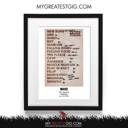 Muse - The Leadmill - Sheffield - Jun 3rd 2000 Recreated Setlist Poster