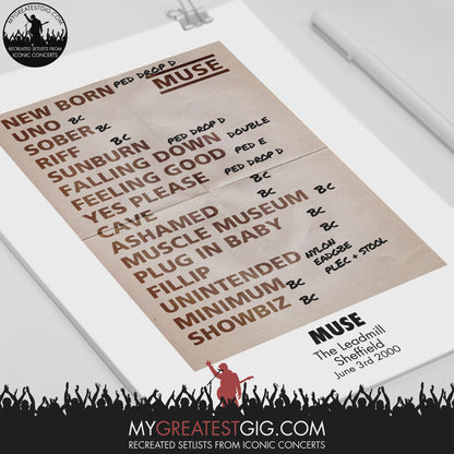 Muse - The Leadmill - Sheffield - Jun 3rd 2000 Recreated Setlist Poster