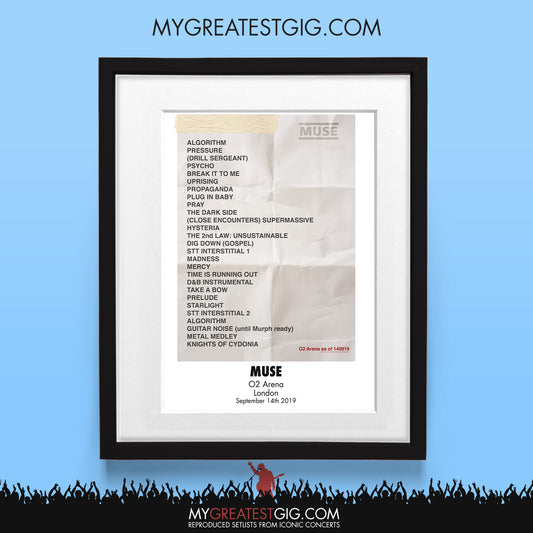 Muse - London - Sep 14th  2019 Recreated Set List Poster