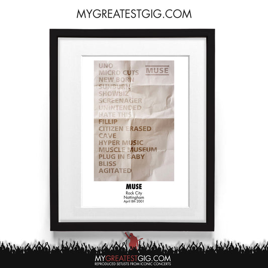 Muse - Nottingham - Apr 8th 2001 Recreated Setlist Poster