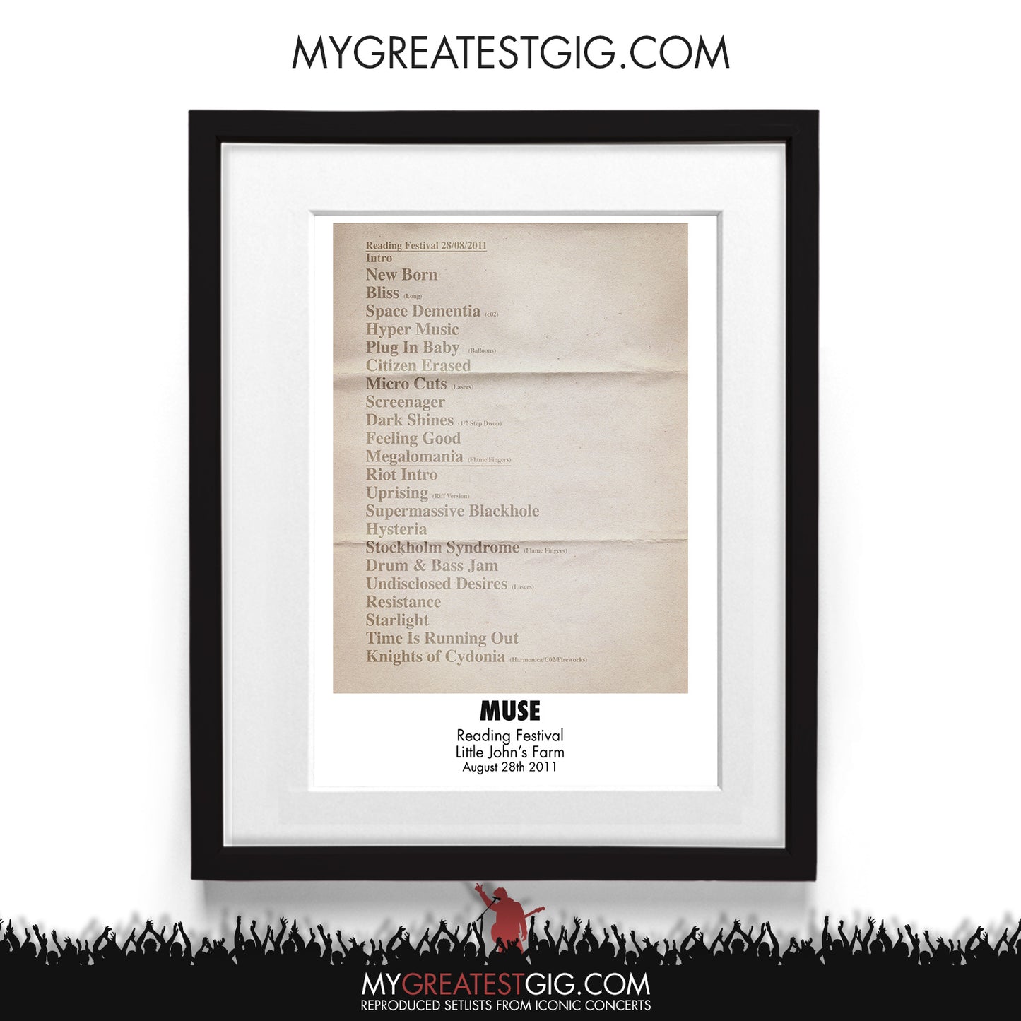 Muse - Reading Festival - Aug 28th 2011 Recreated Setlist Poster