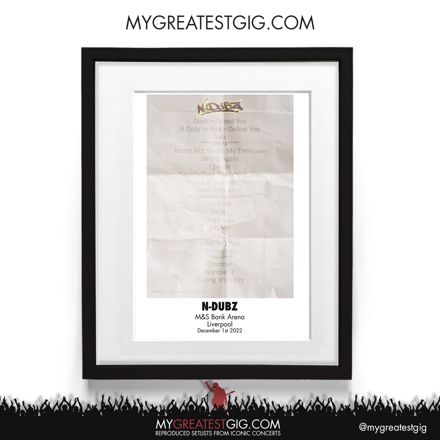 N-Dubz - Liverpool - Dec 1st 2022 Recreated Setlist Poster