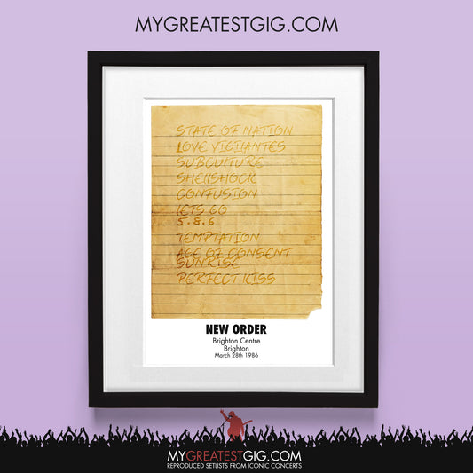 New Order - Brighton - Mar 28th 1986 Recreated Set List Poster