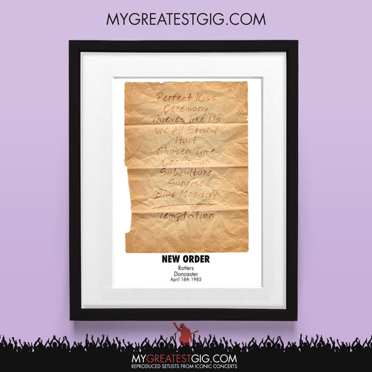 New Order - Doncaster - Apr 18th 1985 Recreated Set List Poster
