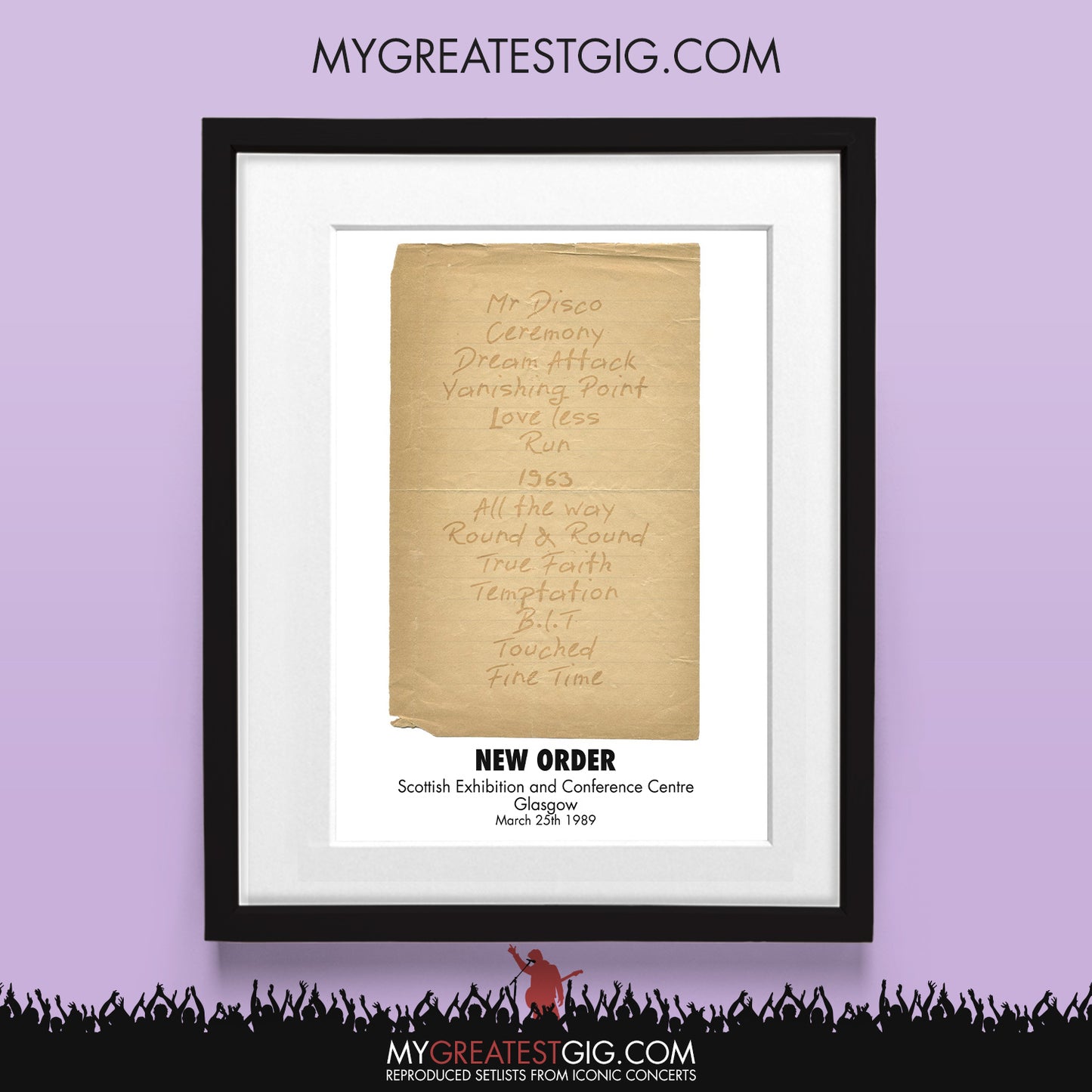 New Order - Glasgow - Mar 25th 1989 Recreated Set List Poster