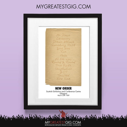 New Order - Glasgow - Mar 25th 1989 Recreated Set List Poster