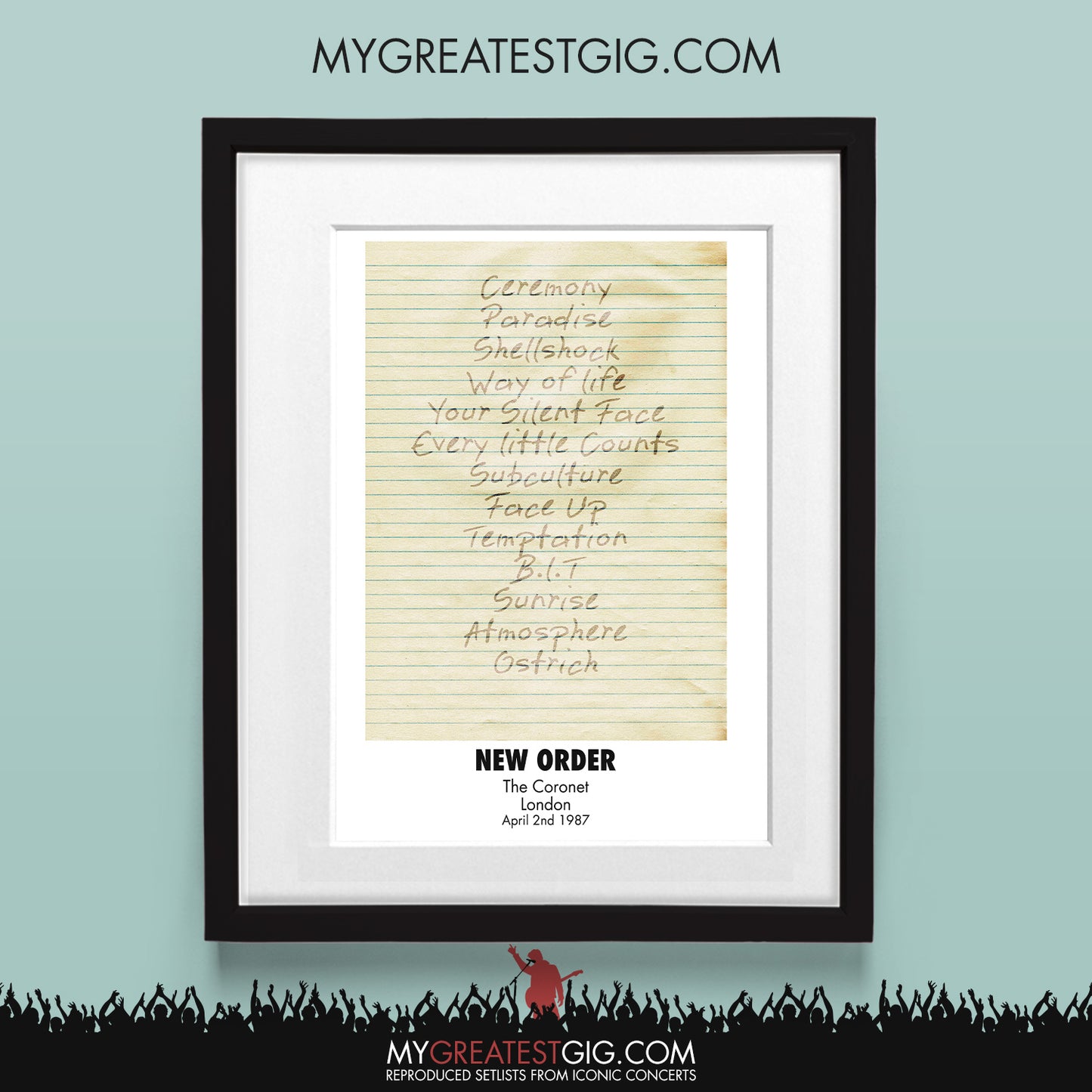 New Order - London - Apr 2nd 1987 Recreated Set List Poster