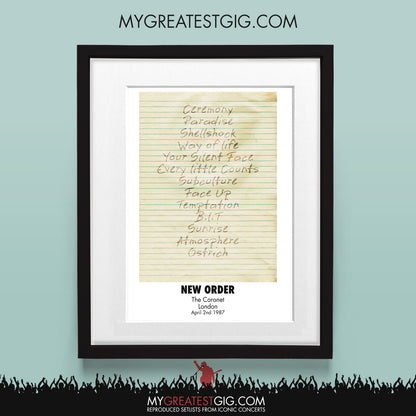 New Order - London - Apr 2nd 1987 Recreated Set List Poster