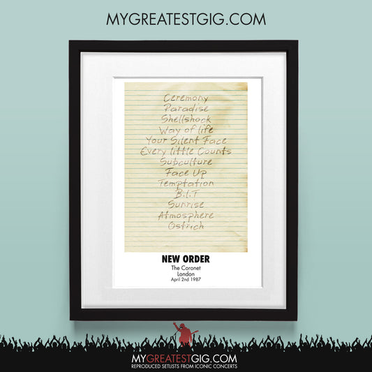 New Order - London - Apr 2nd 1987 Recreated Set List Poster