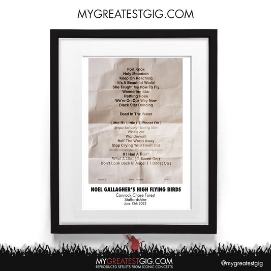 Noel Gallagher - Cannock Chase - Jun 12th 2022 Recreated Setlist Poster