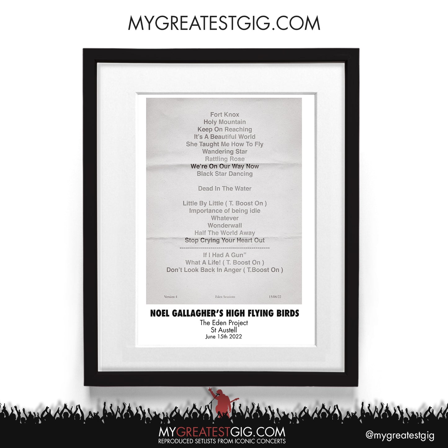 Noel Gallagher - Eden Project - Jun 15th 2022 Recreated Setlist Poster