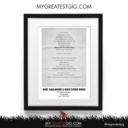 Noel Gallagher - Eden Project - Jun 15th 2022 Recreated Setlist Poster